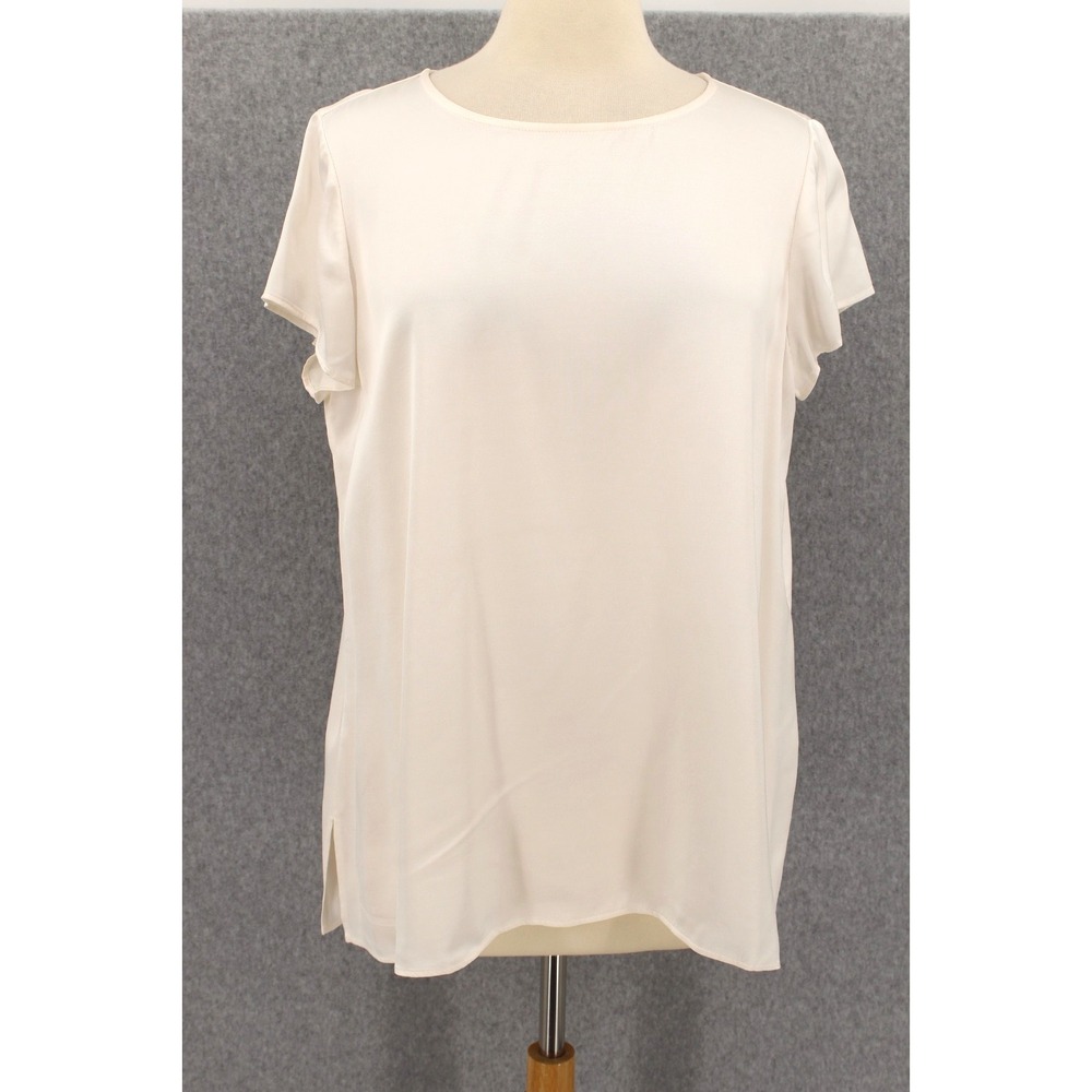 Pure Jill Satin Short‎ Sleeve Blouse Small Cream Classy Career Preppy Minimalist